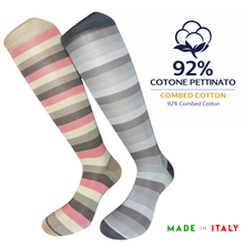 Carica l'immagine nel visualizzatore di Gallery, 4 Paia Calze Uomo Lunghe a Righe in Fresco Cotone Alta Qualità Made in Italy