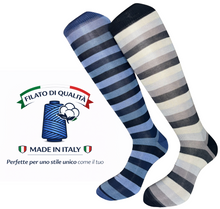 Carica l'immagine nel visualizzatore di Gallery, 4 Paia Calze Uomo Lunghe a Righe in Fresco Cotone Alta Qualità Made in Italy