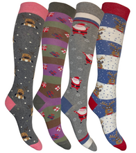 Carica l'immagine nel visualizzatore di Gallery, * Christmas Time * 4 Paia Calze Lunghe Donna in Caldo Cotone Made in Italy - Taglia Unica