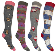 Carica l'immagine nel visualizzatore di Gallery, * Christmas Time * 4 Paia Calze Lunghe Donna in Caldo Cotone Made in Italy - Taglia Unica