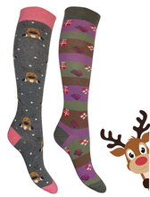 Carica l'immagine nel visualizzatore di Gallery, * Christmas Time * 4 Paia Calze Lunghe Donna in Caldo Cotone Made in Italy - Taglia Unica