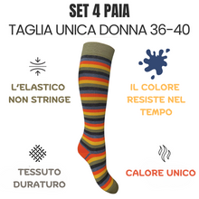 Carica l'immagine nel visualizzatore di Gallery, 4 Paia Calze Lunghe Donna in Caldo Cotone Idea Regalo Made in Italy - Taglia Unica