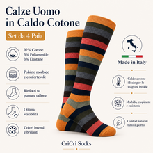 Carica l'immagine nel visualizzatore di Gallery, 4 Paia Calze Calzini Lunghi Uomo in Caldo Cotone Made in Italy - Taglia Unica