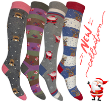 Carica l'immagine nel visualizzatore di Gallery, * Christmas Time * 4 Paia Calze Lunghe Donna in Caldo Cotone Made in Italy - Taglia Unica