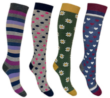 Carica l'immagine nel visualizzatore di Gallery, 4 Paia Calze Lunghe Donna in Caldo Cotone Modello Crazy Mix Made in Italy - Taglia Unica