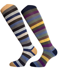Carica l'immagine nel visualizzatore di Gallery, 4 Paia Calze Calzini Lunghi Uomo in Caldo Cotone a Righe Made in Italy - Taglia Unica