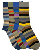 Carica l'immagine nel visualizzatore di Gallery, 4 Paia Calze Uomo Corte a Righe in Fresco Cotone Alta Qualità Made in Italy