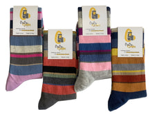 Carica l'immagine nel visualizzatore di Gallery, 4 Paia Calze Lunghe Donna in Caldo Cotone Righe Alta Qualità Made in Italy - Taglia Unica