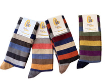 Carica l'immagine nel visualizzatore di Gallery, 4 Paia Calze Calzini Lunghi Uomo in Caldo Cotone a Righe Made in Italy - Taglia Unica
