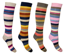 Carica l'immagine nel visualizzatore di Gallery, 4 Paia Calze Lunghe Donna in Caldo Cotone Righe Alta Qualità Made in Italy - Taglia Unica