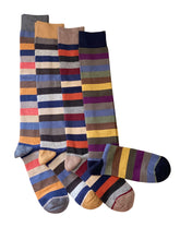 Carica l'immagine nel visualizzatore di Gallery, 4 Paia Calze Calzini Lunghi Uomo in Caldo Cotone a Righe Made in Italy - Taglia Unica