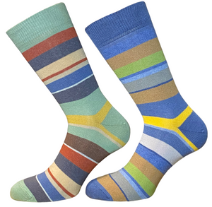 4 Paia Calze Calzini Corti Uomo in Caldo Cotone a Righe Made in Italy - Taglia Unica