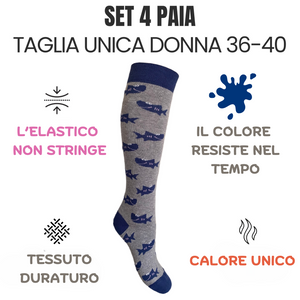 4 Paia Calze Lunghe Donna in Caldo Cotone Made in Italy - Taglia Unica