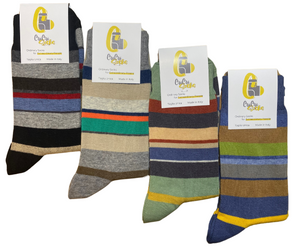 4 Paia Calze Calzini Corti Uomo in Caldo Cotone a Righe Made in Italy - Taglia Unica