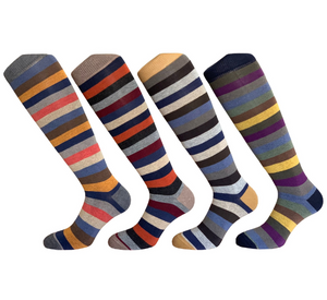 4 Paia Calze Calzini Lunghi Uomo in Caldo Cotone a Righe Made in Italy - Taglia Unica