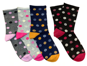 4 Paia Calze Corte Donna in Caldo Cotone a Pois Alta Qualità Made in Italy - Taglia Unica