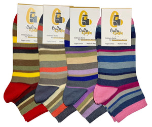 4 Paia Calze Corte Donna Modello Ciclista a Righe in Fresco Cotone Alta Qualità Made in Italy