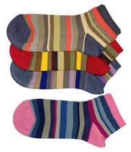 Carica l&#39;immagine nel visualizzatore di Gallery, 4 Paia Calze Corte Donna Modello Ciclista a Righe in Fresco Cotone Alta Qualità Made in Italy

