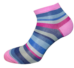 4 Paia Calze Corte Donna Modello Ciclista a Righe in Fresco Cotone Alta Qualità Made in Italy