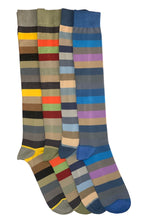 Carica l&#39;immagine nel visualizzatore di Gallery, 4 Paia Calze Uomo Lunghe a Righe in Fresco Cotone  Alta Qualità Made in Italy
