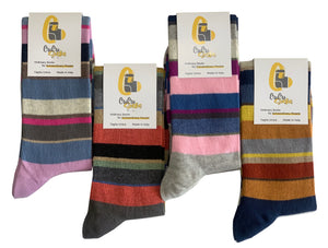 4 Paia Calze Lunghe Donna in Caldo Cotone Righe Alta Qualità Made in Italy - Taglia Unica
