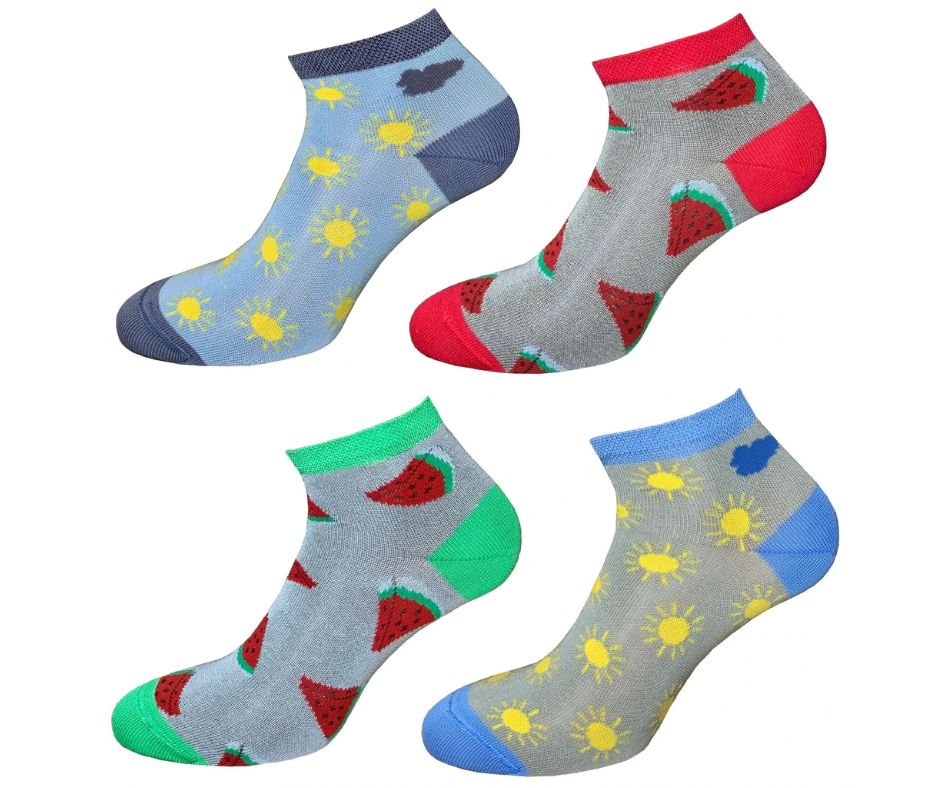 4 Paia Calze Corte Donna Modello Ciclista Happy Summer in Fresco Cotone  Made in Italy