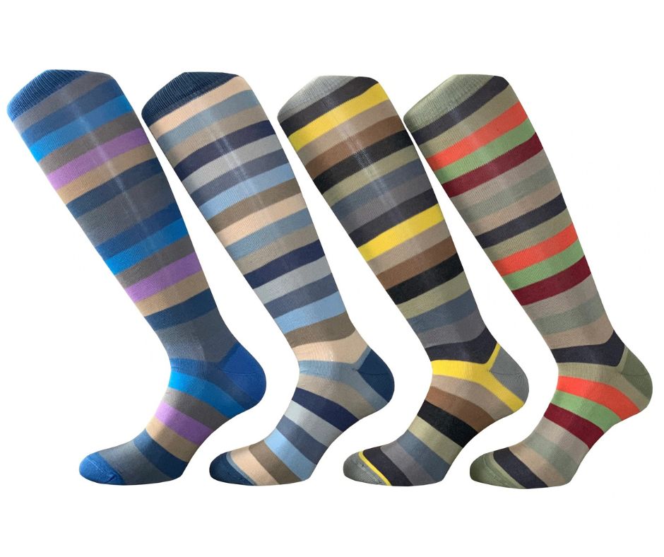 4 Paia Calze Uomo Lunghe a Righe in Fresco Cotone  Alta Qualità Made in Italy