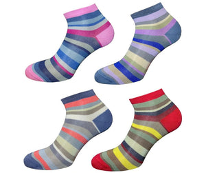 4 Paia Calze Corte Donna Modello Ciclista a Righe in Fresco Cotone Alta Qualità Made in Italy