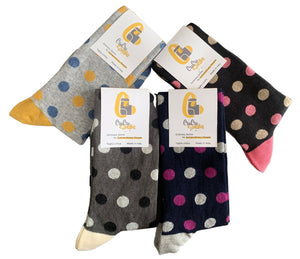 4 Paia Calze Calzini Lunghi Donna in Caldo Cotone a Pois Made in Italy - Taglia Unica