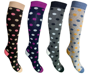 4 Paia Calze Calzini Lunghi Donna in Caldo Cotone a Pois Made in Italy - Taglia Unica