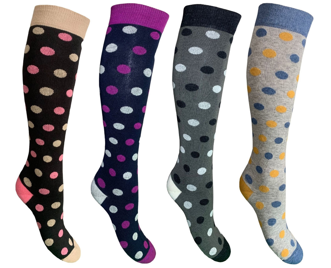 4 Paia Calze Calzini Lunghi Donna in Caldo Cotone a Pois Made in Italy - Taglia Unica